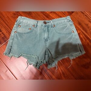 Free People Green Frayed Jean Shorts